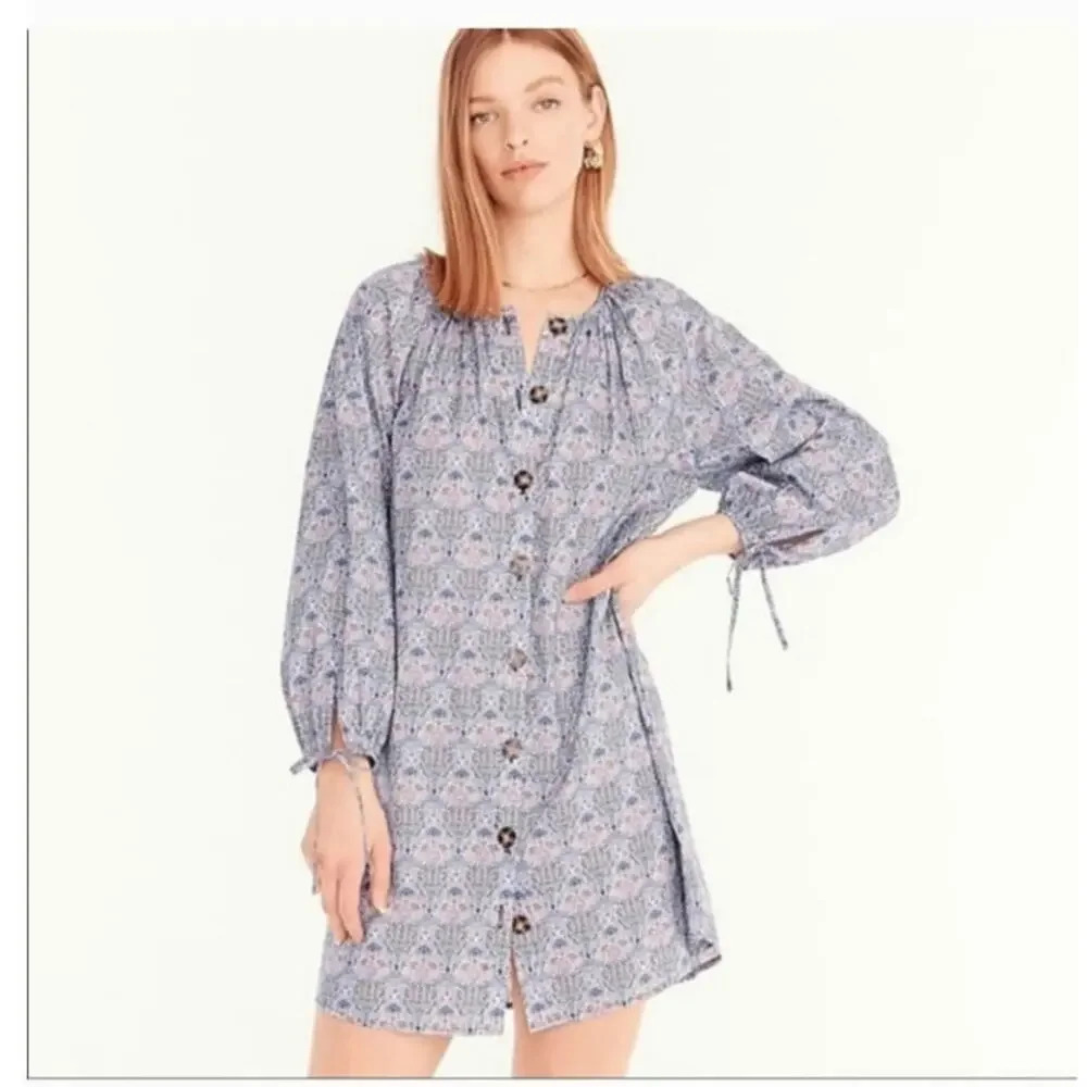 J.Crew Tie-Sleeve Button-Front Organic Cotton‎ Dress in Liberty